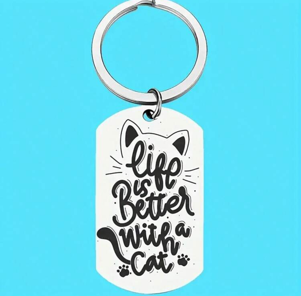 3/$25 Life Is Better With A Cat Stainless Steel Keychain NEW